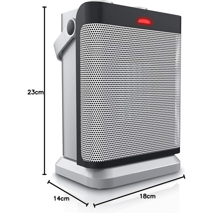 Енергозберігаючий, тихий електричний керамічний обігрівач - Електричний обігрівач з 2 режимами нагріву - Захист від перегріву - Коливання - Термостат - Ванна кімната, спальня, вітальня A Срібний