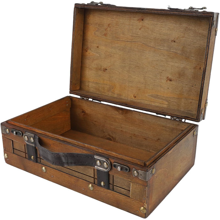Вінтажна дерев&39яна валіза, ретро дерев&39яна скриня для зберігання, скриня зі шкіряною ручкою в античній бронзі та класичному дизайні, ідеально підходить для декору дому та сувенірів (мала)