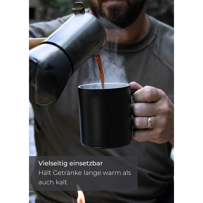 Термокружка LAMBDA COFFEE з нержавіючої сталі 2x360 мл з ручкою Двостінна ізольована кавова кружка Набір кухлів для кемпінгу та використання на природі Термокружка для кави (зелена) Мохово-зелена