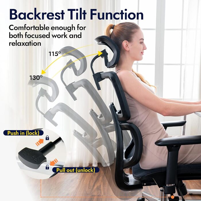 Ергономічне офісне крісло, висока спинка з сітчастого покриття та поперековою опорою, ігрове крісло з регульованими 3D-підлокітниками та підголівником, велике та високе поворотне комп&39ютерне крісло, вантажопідйомність 150 кг, чорна смужка