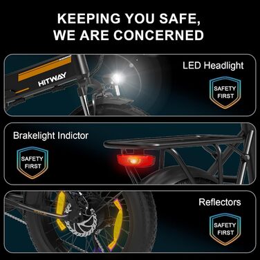 Електричний велосипед HITWAY E Bike 20 x4.0 товста шина, складаний складаний велосипед, двигун 250 Вт, знімний акумулятор 12 Ач 36В/48В, великий запас ходу для гір, пляжу та снігу Помаранчевий-48В 12Ач