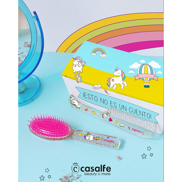 Щітка-гребінець для розплутування Casalfe Unicorns and Brilli Brilli, прозора з блискітками
