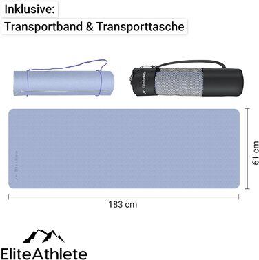 Килимок для йоги EliteAthlete - Спортивний килимок - Килимок для фітнесу - гімнастичний килимок з м'якою підкладкою та нековзним покриттям для фітнесу, для пілатесу - килимок для йоги - 183 см x 61 см x 0,6 см - Тренувальний килимок з транспортним ременем