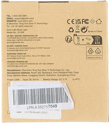Лампа для читання Gritin Книжковий затискач, акумуляторна книжкова лампа USB з 19 світлодіодами, 3 режими колірної температури, тр