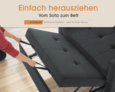 Диван-ліжко 186 x 122 см з 5-позиційним регулюванням спинки, диван-ліжко 3-в-1 з подушками та бічною кишенею, сірий лляний диван для гостьових кімнат та невеликих приміщень