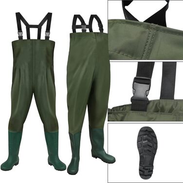 Вейдерси, водонепроникні рибальські вейдерси з нейлону 70D, композитного ПВХ, рибальські штани з нековзними гумовими чобітьми, вейдерси для ставка, вейдерси для захисту від повені, для будівельних майданчиків, риболовлі, ферм, садів, без гачків, розмір L,