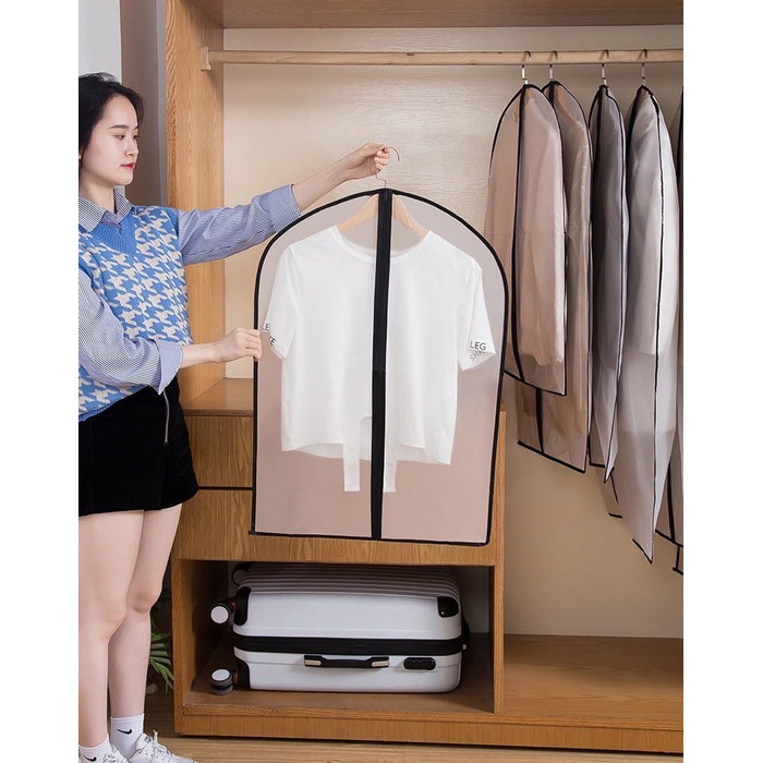 Підвісні сумки для одягу, 12 шт., дихаючі чохли для костюмних сумок із застібкою-блискавкою, сумки для одягу з PEVA, водонепроникні сумки для одягу, сумки для пальто, водонепроникні сумки для суконь, для зберігання в гардеробі та подорожей, чохли для паль