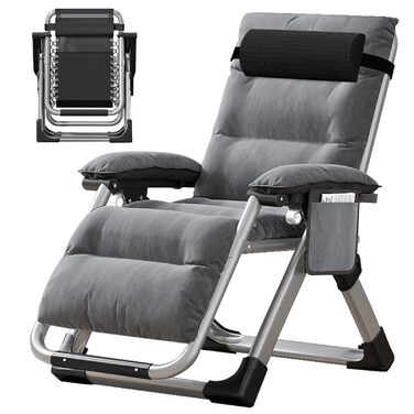 Складаний садовий шезлонг у нульовій гравітації, вантажопідйомність 200 кг з подушкою та бічною кишенею, ідеально підходить для дрімоти, відпочинку, садовий шезлонг, шезлонг на балконі, крісло для патіо (сірий)