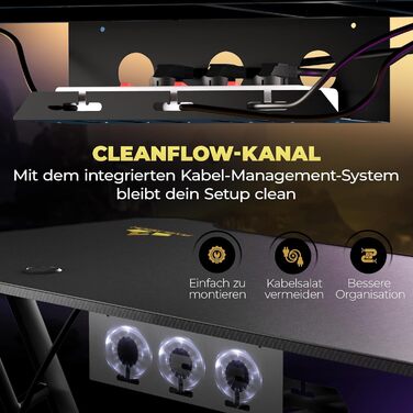 Ігровий стіл 160x70 Стіл з килимком для миші XXL та системою організації кабелів для ПК-геймерів Чорний 160x70x75