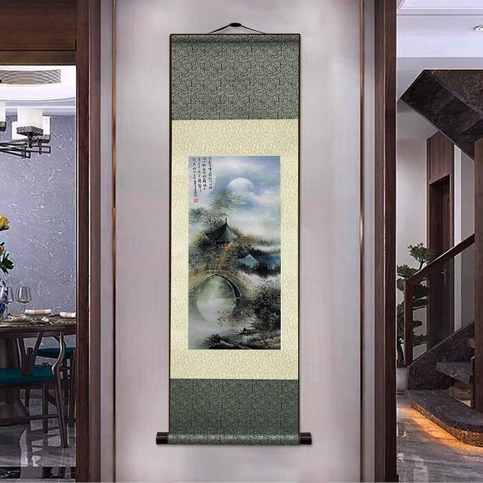 Шовковий живопис Азіатський настінний декор Водоспад Річка Пейзажний живопис - вода Сільський красивий китайський художній настінн