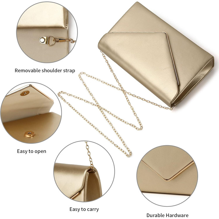 Елегантна клатч-конверт Labair з екошкіри для жінок вечірня сумочка на весілля, урочисті події. Золотий колір