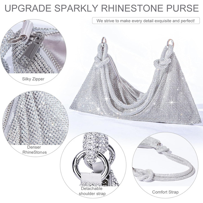 Золотиста Клатч для жінок, срібляста вечірня сумочка, сумочка з діамантами, сумка на ланцюжку, срібляста з блискавкою, клатч з камінням, гаманець, сумка через плече для вечірки, відпочинку, побачення (A-Срібло)