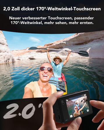 Сенсорний екран із зовнішнім мікрофоном 40M Підводна камера з дистанційним керуванням EIS Стабілізація 170 Action Camera 2 батареї/аксесуари 1350mAh, 4K WiFi 24MP