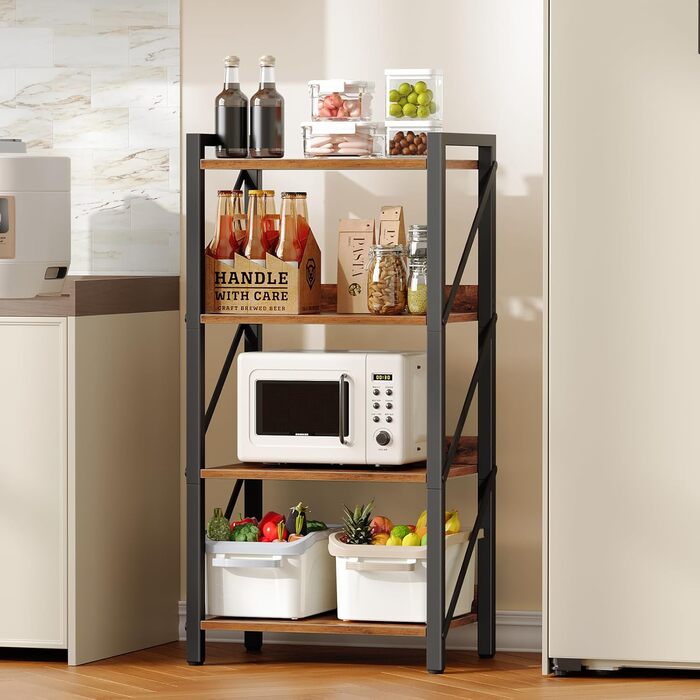 Книжкова полиця HOOBRO, стояча полиця, полиця-драбина, окремостояча вузька полиця, офісна полиця з 4 ярусами, відкриті полиці, для вітальні, спальні, офісу, кухні, рустикальний коричневий та чорний EBF40SJ01 42 x 28 x 102 см рустикальний коричневий чорний