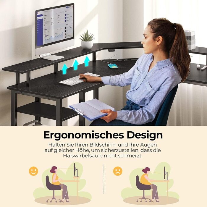 Г-подібний стіл Rolanstar з RGB-світлодіодним підсвічуванням та розетками, комп&39ютерний стіл 135 см з підставкою для монітора та місцем для зберігання, кутовий стіл з двома гачками, ідеально підходить для кабінету, спальні, офісу, 134,5 x 134,5 x 86,2 с