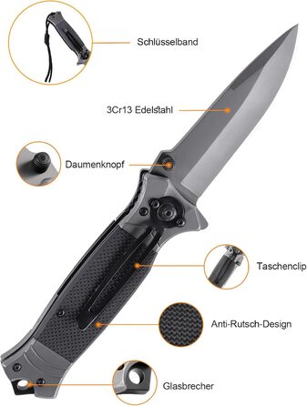 Кишеньковий ніж Rolgno складний ніж, 3Cr13 гострий ніж з нержавіючої сталі на відкритому повітрі з кишеньковим затискачем і замком