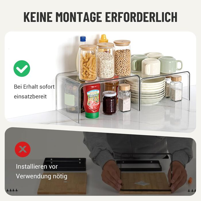 Прозора стійка для спецій, 4 кухонні органайзери, штабелювані органайзери для кухонних шаф, міні-декоративна полиця, кухонний органайзер для спецій, полиця на кухонній стільниці, сходи для спецій, органайзер для туалетного столика, набір з 4 шт.
