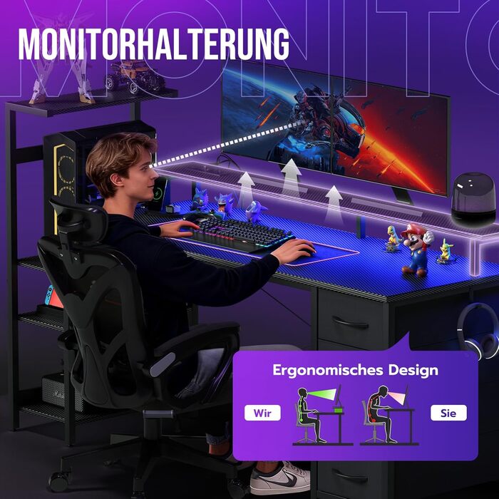 Ігровий стіл YOUDENOVA, 150 x 50 см, метал / дерево / вуглецеве волокно, чорний