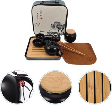 Портативний чайний набір Кунг-Фу для подорожей, керамічний, чорний, з підносом, нековзкий та ударостійкий, для дому та активного відпочинку
