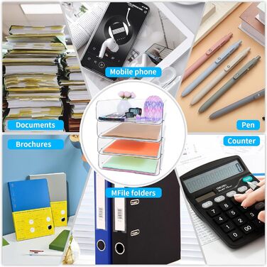 Лоток для паперу, лоток для листів, штабелюваний настільний органайзер, прозорі папки для файлів на стіл, офісний органайзер для файлів, iPad, листів, офісних документів A4, книг, нотаток, вертикальний лоток на 4 папки Claer-4shu