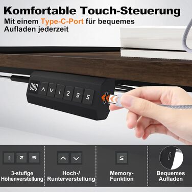 Стіл з регульованою висотою 120 x 60 см Комп&39ютерний стіл для роботи стоячи, ігровий стіл Офісний стіл Навчальний стіл для ноутбука Письмовий стіл з лотком для кабелів та гачком для навушників (клен) 120 x 60 см клен