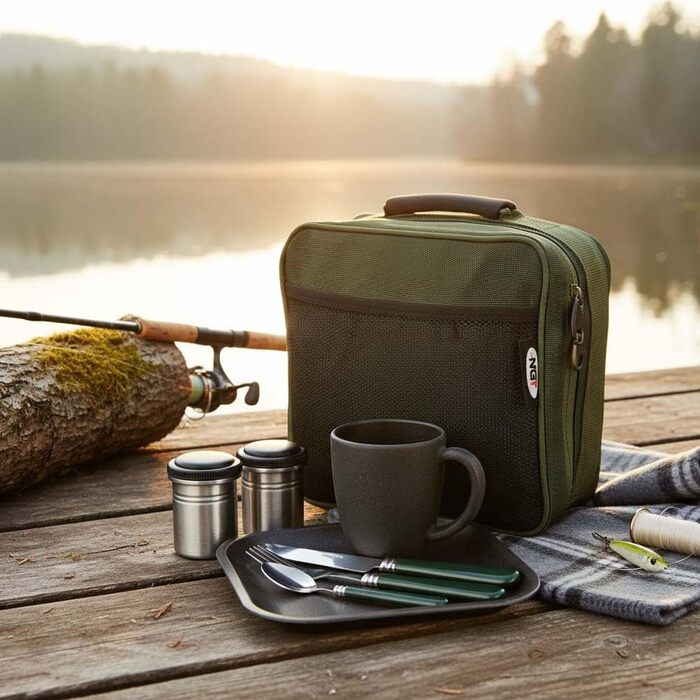 Набір посуду для кемпінгу на 1 особу, набір рибальського приладдя, набір столових приборів з футляром для перенесення, контейнер з нержавіючої сталі для виживання на природі, чашка, ніж, виделка, ложка, тарілка