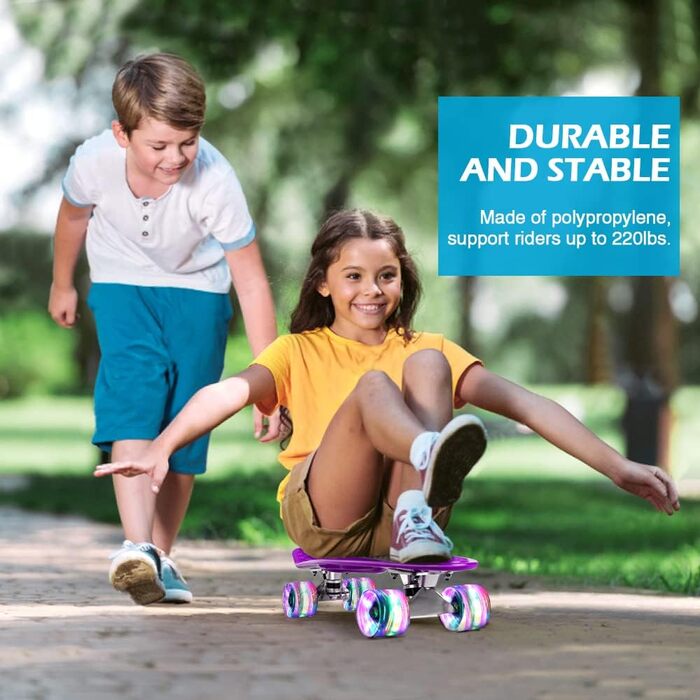 Для дітей, підлітків та дорослих, світлодіодні колеса зі світлодіодним підсвічуванням та універсальним інструментом для початківців, фіолетовий, 22 Mini Cruiser Skateboard