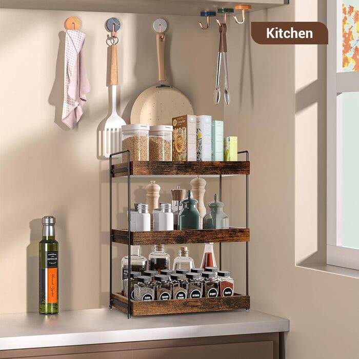 Знімна 3-рівнева кухонна полиця для спецій, сучасна полиця для душу, практичний дерев&39яний органайзер для зберігання у ванній кімнаті, багатофункціональна полиця під шафою, полиця для раковини