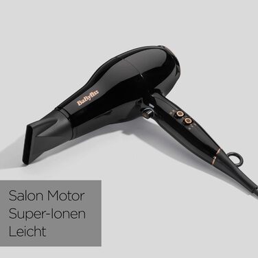 Фен BaByliss Pro Power D5245E EU Потужний (2300 Вт), професійний AC-двигун, іонна технологія проти особливого пушення, 3 температурні та 2 швидкісні режими, чорний