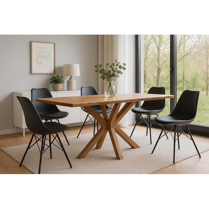 Обідній стіл SAM Prague 140 x 80 см Масив акації Натуральний колір З натуральним краєм Основа з павутини Легкий у догляді обідній стіл/стіл з натуральним краєм/кухонний стіл 140 x 80 см, акація, натуральна