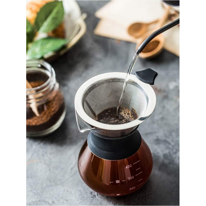 Ручний ручний фільтр для кавоварки YunNasi Pour Over Hand Coffee з нержавіючої сталі зі скляним фільтром (400 мл) чорний