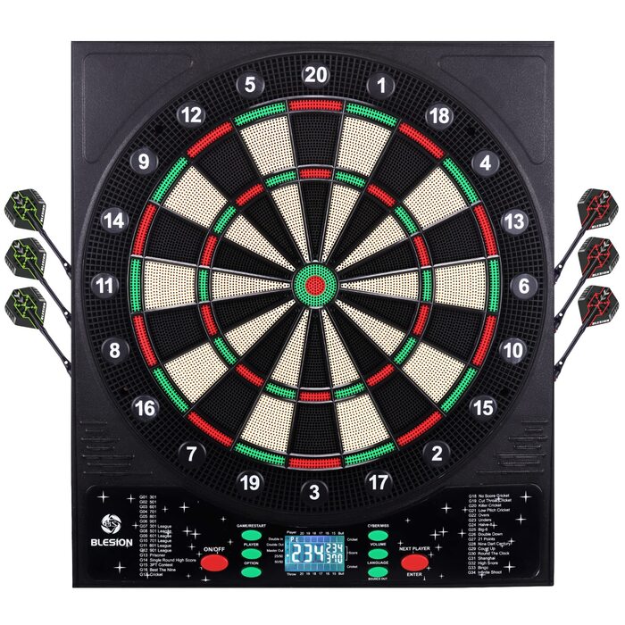 Електронна мішень для дартсу 2024 року Оновлена електронна мішень для дартсу з 6 дротиками Інноваційний автомат для дартсу з німецьким голосом - підходить для батарейок/адаптерів Classic