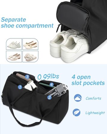 Жіноча спортивна сумка, дорожня сумка, ручна поклажа з відділенням для взуття та вологим відділенням, невелика спортивна сумка для йоги, сауни, плавання, чорна