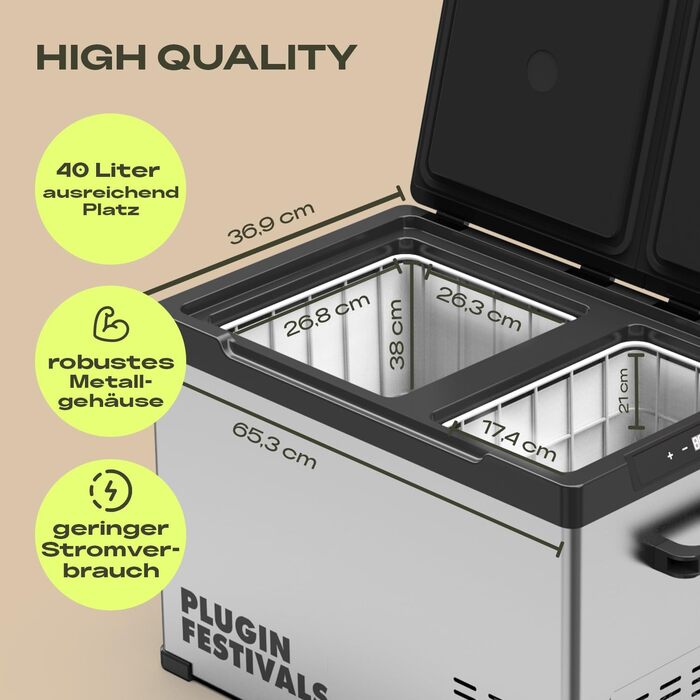 Електричний холодильник-бокс - 2-секційний компресорний холодильник-бокс 12V 230V - до -20 градусів та керування за допомогою застосунку - Морозильна камера для автомобіля та кемпінгу - DUAL Ice Cube Electric (38 літрів)