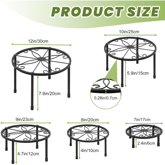 В-1 Набір металевих підставок для квітів Чорний колір Вітальня, Квітковий табурет Садовий для використання в приміщенні та на вулиці, Полиця для квітів Балконна полиця для рослин Декоративна підставка для рослин Приміщення та на вулиці Декор - Різна висот