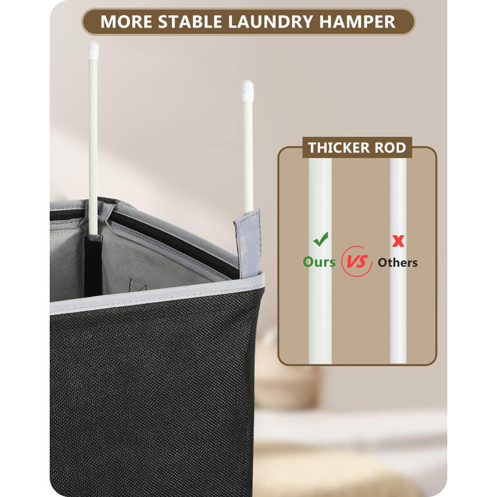 Л Кошик для білизни з кришкою чорний і мішок для білизни - Кошик для білизни вузький Для ванної кімнати, спальні, пральні, дитячої