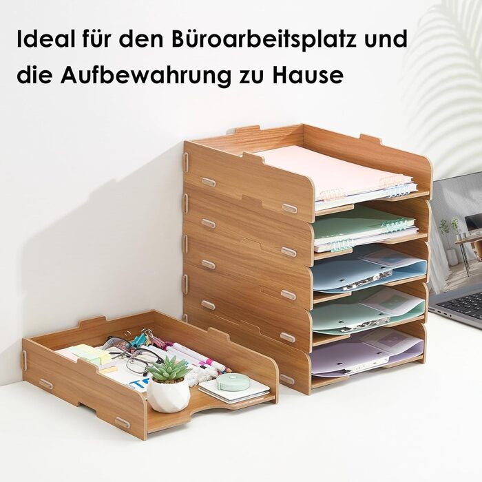 Штабелювані лотки для зберігання, 6 шт. , офісний органайзер, лоток для листів на столі, дерев&39яний для лотка для документів/лотка для паперу, лоток для файлів A4, коричневий, 6 шт.