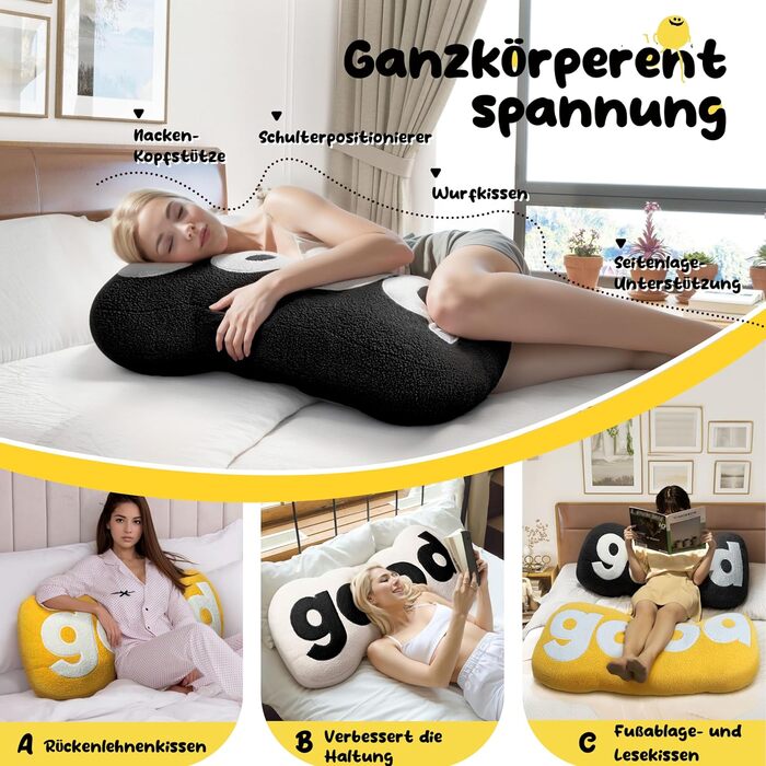 Подушка для спинки Johnear Good Alphabet, плюшева подушка з літерами, подушка для спинки ліжка, подушка для читання, подушка для спинки ліжка, ідеально підходить для читання, перегляду телевізора, відпочинку або як підтримка спини (біла)