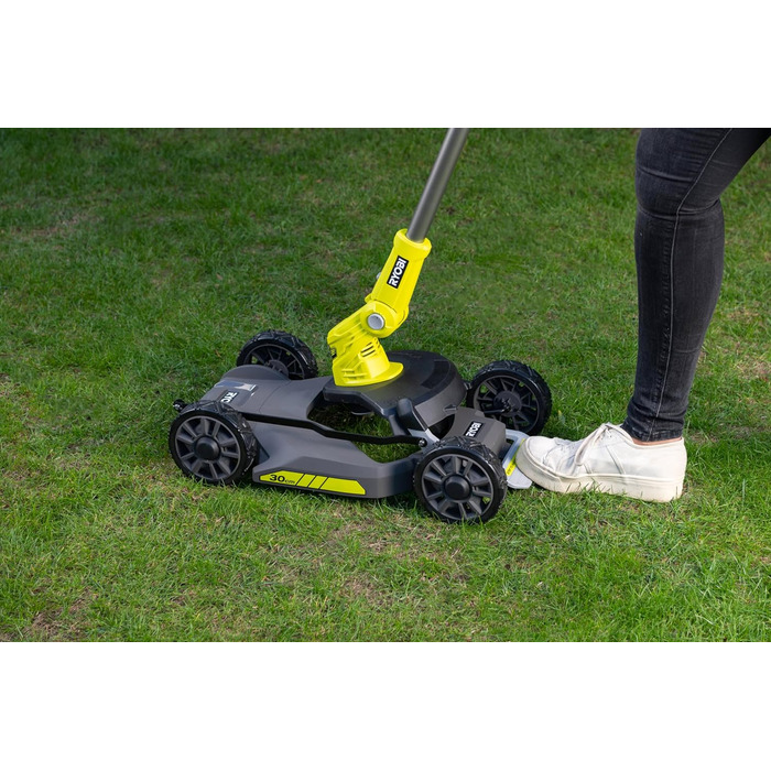 Акумуляторна міська газонокосарка RYOBI 18 V ONE RY18LMC30A-120 (ширина зрізу 33 см, 4-ступінчасте регулювання висоти зрізу від 38 до 75 мм, автоматичне подовження струни, в комплекті акумулятор 2,0 Ач та зарядний пристрій) в комплекті акумулятор 2,0 Ач з