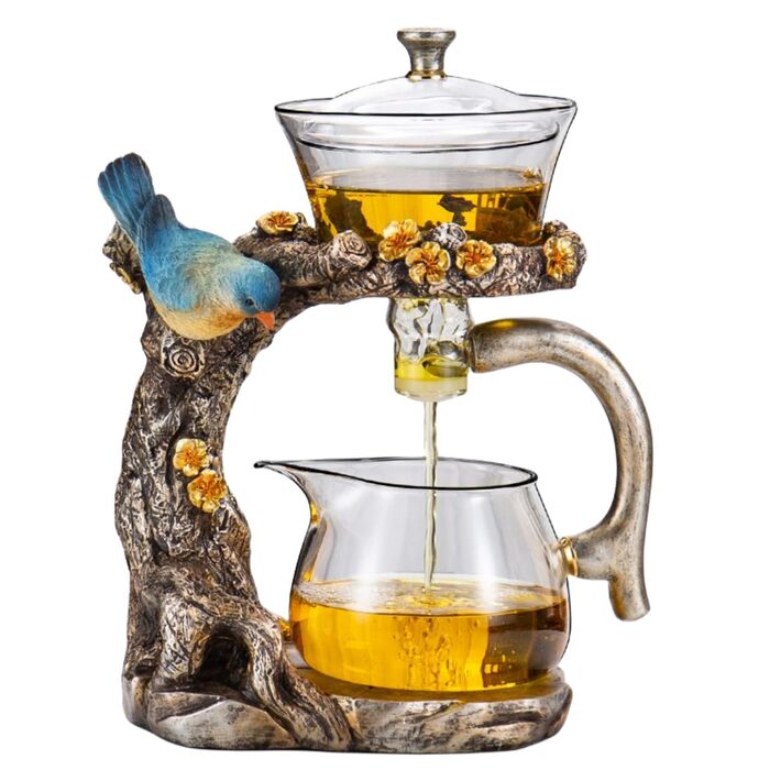 Набір скляних чайників, дизайн тварин та птахів, напівавтоматичний, обертова чаша з чайним ситечком, набір чайників Lazy Kungfu (чайник)