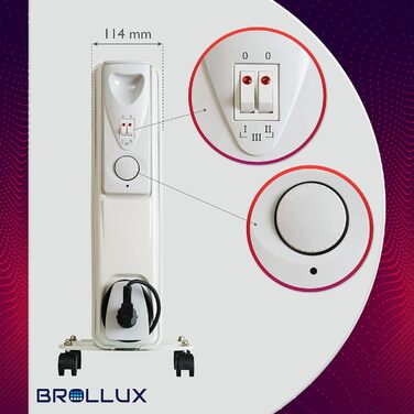 Електричний масляний обігрівач Brollux 1500 Вт, масляний радіатор, електричний обігрівач 7 ребер, портативний електричний нагрівальний елемент, нагрівальний пристрій, термостат, масляний обігрівач