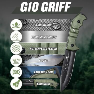 Великий ніж-сокира Purple Dragon для активного відпочинку, набір з піхвами. Міцний сокира з цільного шматка сталі D2, для кемпінгу, виживання та розпилювання деревини. Чудовий подарунок для чоловіків, колір зелений.