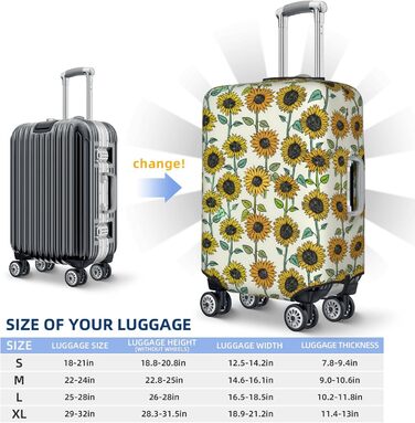 Чохол для валізи Сонячні квіти з еластичною тканиною, захисний від подряпин та пилу, чорний, розмір 80