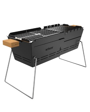 Портативний вугільний гриль Knister Ідеально підходить як кемпінговий гриль та вогнище Для 2-6 осіб З міцною решіткою з нержавіючої сталі та виготовлено в Німеччині Чорний