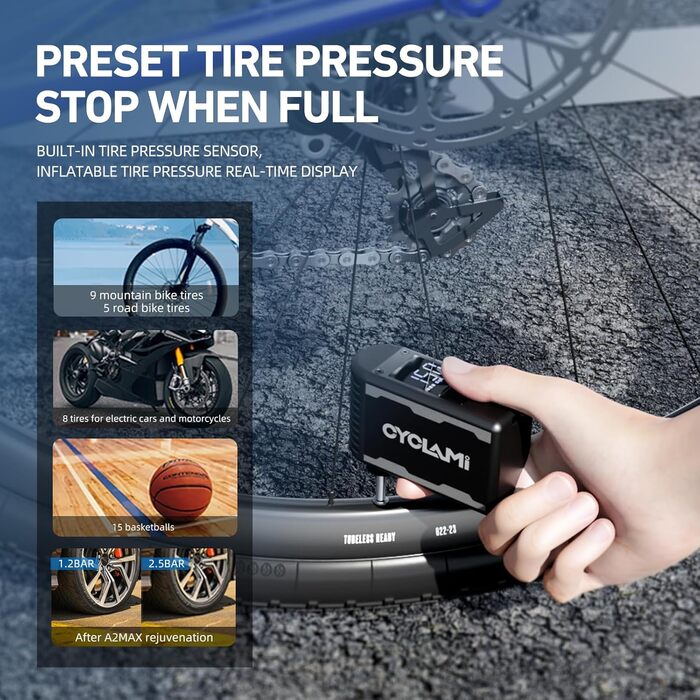 Велосипедний насос, міні-електричний A2MAX, 85x50x32 мм, 10.3 бар / 150 PSI, алюмінієвий сплав, чорний