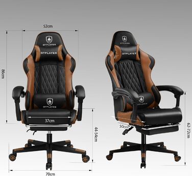 Ігрове крісло LUCKRACER, ергономічне офісне крісло з підставкою для ніг, регульованим поперековим відділом хребта та підголівником, м&39яке ігрове крісло, вантажопідйомність 150 кг, коричневий колір