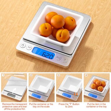 Кухонні ваги Gvolatee 3кг/0,1г електронні, цифрові ваги з нержавіючої сталі з РК-дисплеєм та функцією тари, точне автоматичне вирі