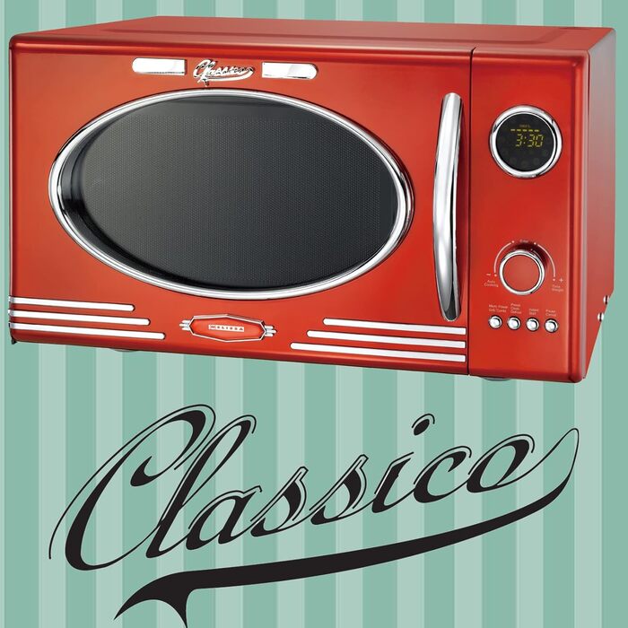 Мікрохвильова піч MELISSA 16330129 ретро/1000 Вт/23 літри, дизайнерська мікрохвильова піч з грилем/червоний металевий