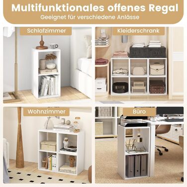 Книжкова полиця COSTWAY з 2 відділеннями, кубічна полиця, окремостояча полиця, відкрита полиця, полиця для зберігання для вітальні, кабінету, офісу, сучасна, біла, 2 відділення (35 x 33 x 69,5 см)