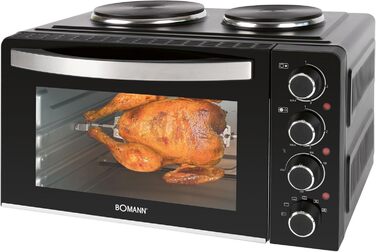 Міні-піч Bomann з конфорками та грилем Готування та випічка одночасно Міні-піч 28 л з конвекцією верхній/нижній нагрів 100-230C Електрична міні-піч 3100 Вт з аксесуарами КК 6059 КБ